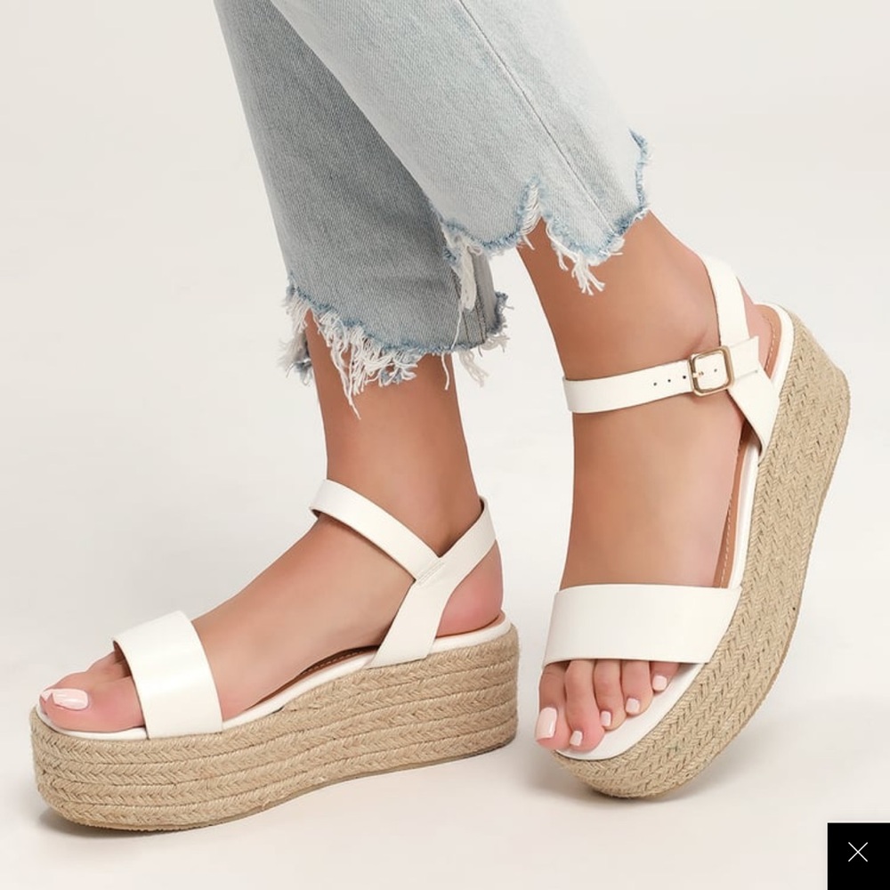 Lulu’s Corsa White Espadrille Platform Sandals 7.5